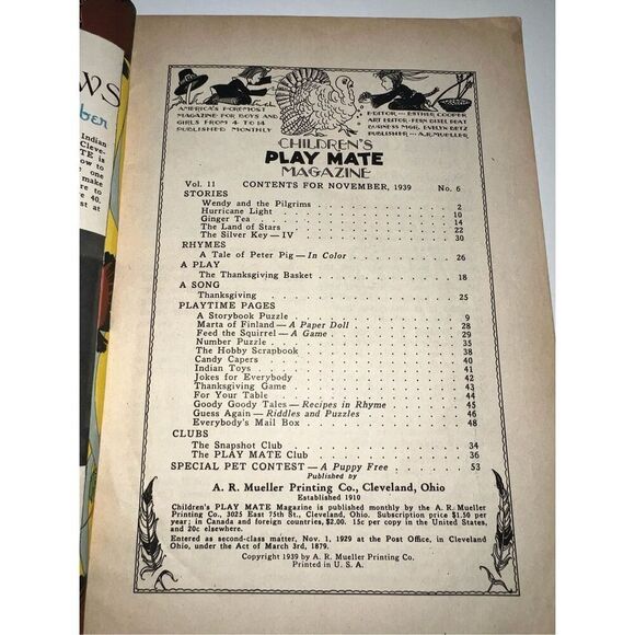 Children's Play Mate Vintage Magazine THANKSGIVING  November 1939 - Picture 3 of 12